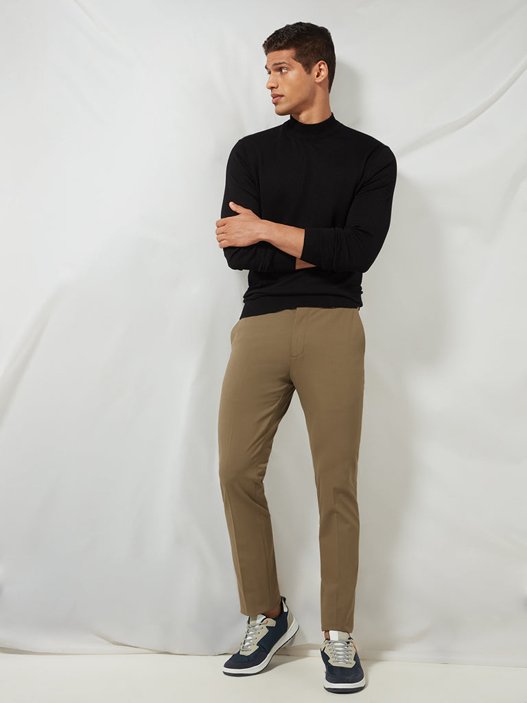 Buy WES Formals Navy Carrot-Fit Trousers from Westside